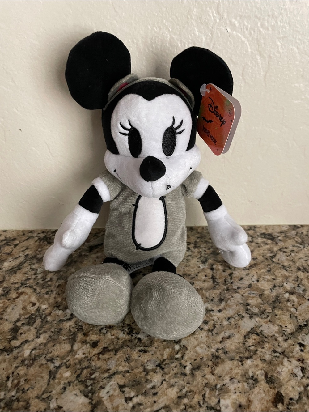 Disney Minnie Mouse Plush Ghost  in Black, White & Gray. Halloween 👻 themed